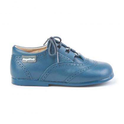 Childrens Boy Girl Leather School English Shoes Lace-up 505 Blue, by AngelitoS