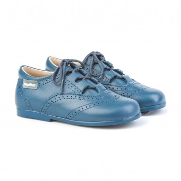 Childrens Boy Girl Leather School English Shoes Lace-up 505 Blue, by AngelitoS
