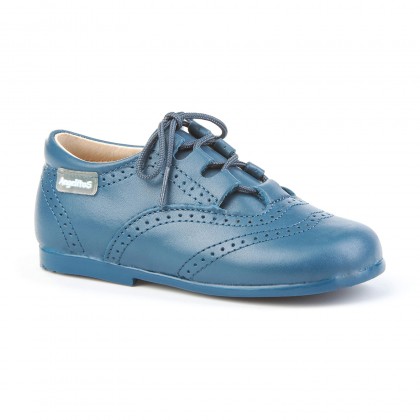 Zapatos Inglesitos Colegiales Infantil Niño Niña Piel Cordones 505 Azul, de Angelitos