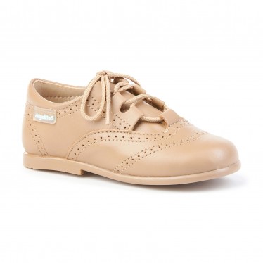 Childrens Boy Girl Leather School English Shoes Lace-up 505 Camel, by AngelitoS