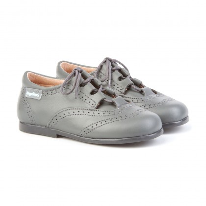 Childrens Boy Girl Leather School English Shoes Lace-up 505 Grey, by AngelitoS