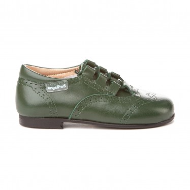 Childrens Boy Girl Leather School English Shoes Lace-up 505 Green, by AngelitoS