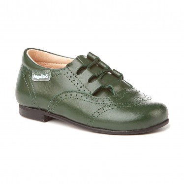 Childrens Boy Girl Leather School English Shoes Lace-up 505 Green, by AngelitoS