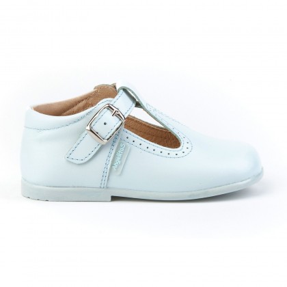 Childrens Boy Girl Leather School T-Strap Shoes Buckle 503 Sky Blue, by AngelitoS