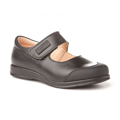 Girls Leather School Mary Jane Shoes Reinforced Toe Velcro 463 Black, by AngelitoS