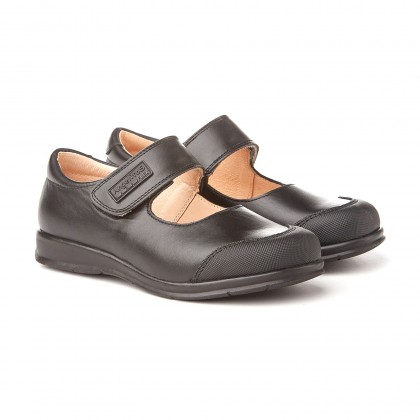 Girls Leather School Mary Jane Shoes Reinforced Toe Velcro 463 Black, by AngelitoS