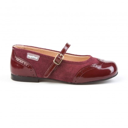Girls Split Leather School Mary Jane Shoes Patent Toe 1525 Burgundy, by AngelitoS