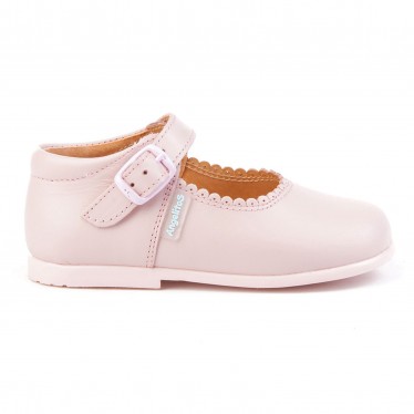 Merceditas Colegiales Infantil Niña Piel Hebilla 500 Rosa, de Angelitos