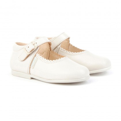 Merceditas Colegiales Infantil Niña Piel Hebilla 500 Beige, de Angelitos