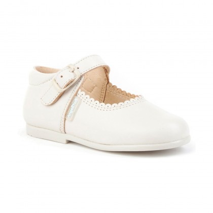 Merceditas Colegiales Infantil Niña Piel Hebilla 500 Beige, de Angelitos