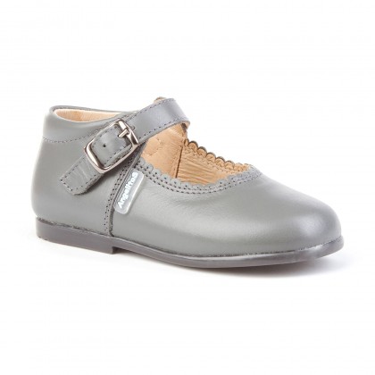 Childrens Girl Leather School Mary Jane Shoes Buckle 500 Grey, by AngelitoS