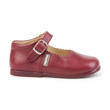 Childrens Girl Leather School Mary Jane Shoes Buckle 500 Burgundy, by AngelitoS