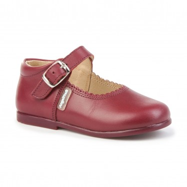 Childrens Girl Leather School Mary Jane Shoes Buckle 500 Burgundy, by AngelitoS