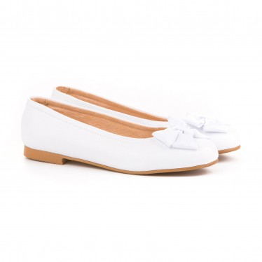 Girls Leather School Ballerinas Bow 1509 White, by AngelitoS