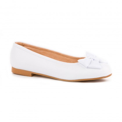 Girls Leather School Ballerinas Bow 1509 White, by AngelitoS