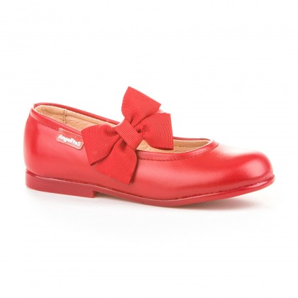 Childrens Girl Leather School Ballerinas Velcro Bow 519 Red, by AngelitoS