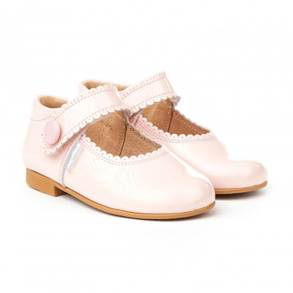 Girls Patent Leather Mary Jane Shoes Velcro 1502 Pink, by AngelitoS