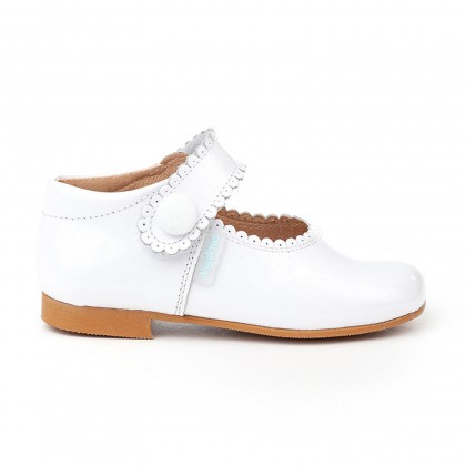 Girls Patent Leather Mary Jane Shoes Velcro 1502 White, by AngelitoS