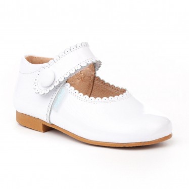 Girls Patent Leather Mary Jane Shoes Velcro 1502 White, by AngelitoS