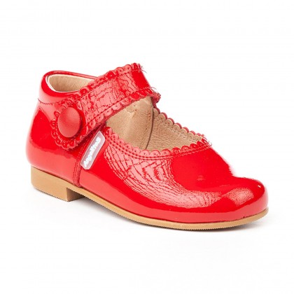 Girls Patent Leather Mary Jane Shoes Velcro 1502 Red, by AngelitoS