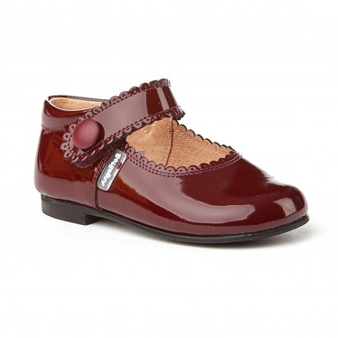 Girls Patent Leather Mary Jane Shoes Velcro 1502 Burgundy, by AngelitoS