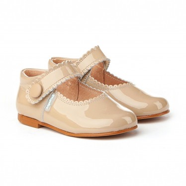 Girls Patent Leather Mary Jane Shoes Velcro 1502 Camel, by AngelitoS