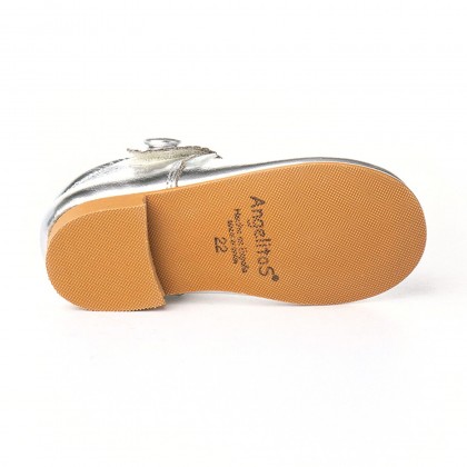 Merceditas Niña Piel Metalizada Velcro 1502 Plata, de Angelitos