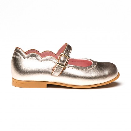 Girls Metallic Leather Mary Jane Shoes Buckle 1100 Platinum, by AngelitoS