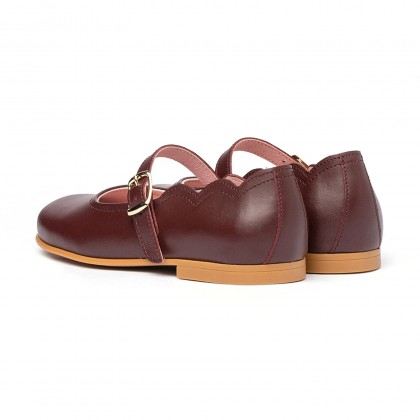 Girls Nappa Leather Mary Jane Shoes Buckle 1103 Burgundy, by AngelitoS
