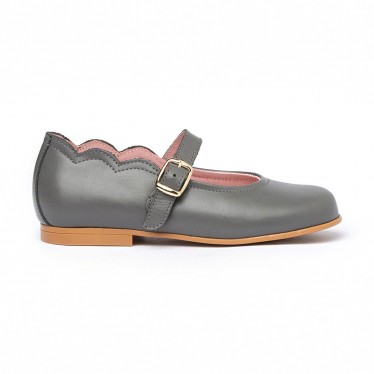 Girls Nappa Leather Mary Jane Shoes Buckle 1103 Grey, by AngelitoS