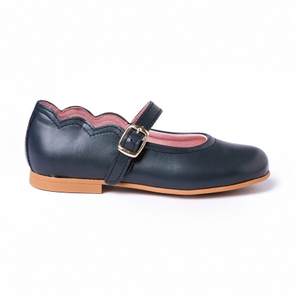 Girls Nappa Leather Mary Jane Shoes Buckle 1103 Navy, by AngelitoS
