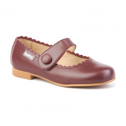 Girls Nappa Leather Mary Jane Shoes Velcro 1512 Burgundy, by AngelitoS