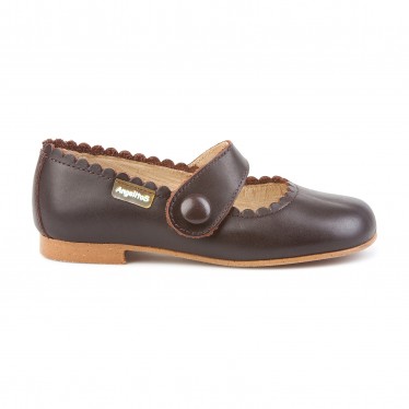 Girls Nappa Leather Mary Jane Shoes Velcro 1512 Chocolate, by AngelitoS