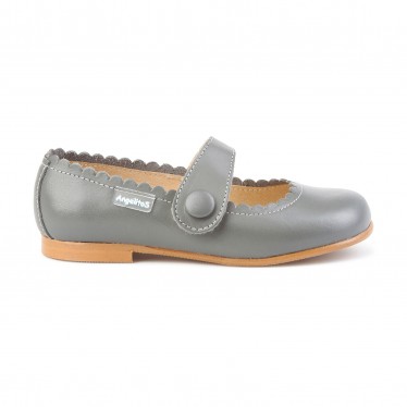 Girls Nappa Leather Mary Jane Shoes Velcro 1512 Grey, by AngelitoS