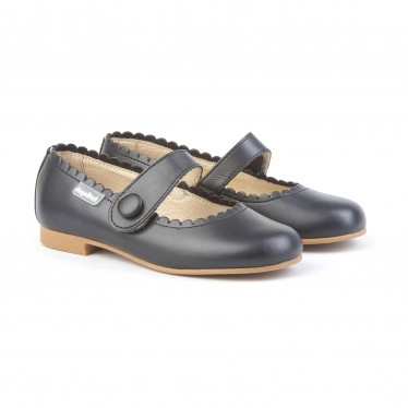 Girls Nappa Leather Mary Jane Shoes Velcro 1512 Navy, by AngelitoS