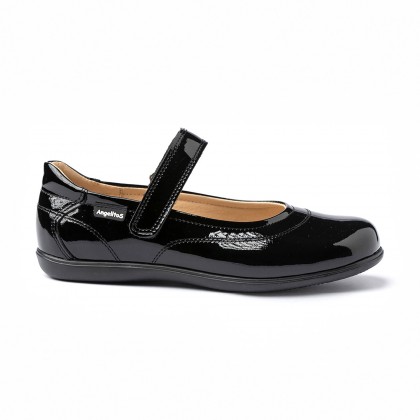 Girls Patent Leather Mary Jane Shoes Velcro 459 Black, by AngelitoS