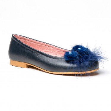 Girls Leather Ballerinas Feathers and Beads 999 Navy, by AngelitoS