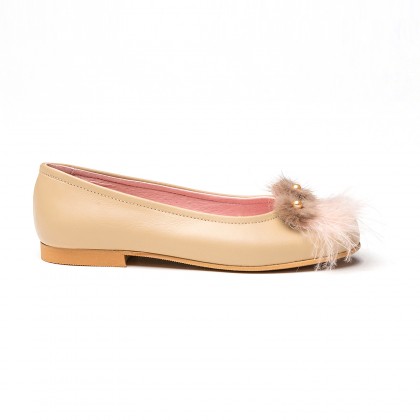 Girls Leather Ballerinas Feathers and Beads 999 Camel, by AngelitoS