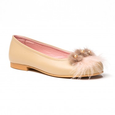 Girls Leather Ballerinas Feathers and Beads 999 Camel, by AngelitoS