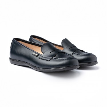 Girls Nappa Leather School Loafers Mask 467 Navy, by AngelitoS