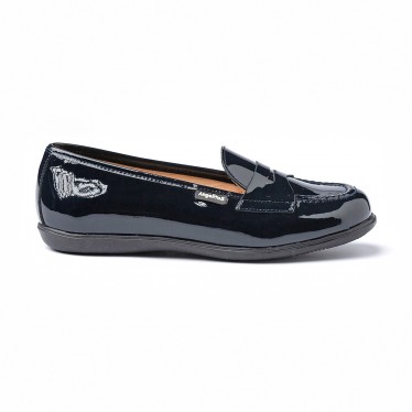 Girls Patent Leather School Loafers Mask 468 Navy, by AngelitoS