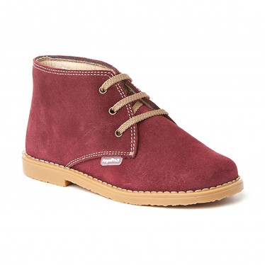 Girls Boys Split Leather Safari Booties Laces 403 Burgundy, by AngelitoS