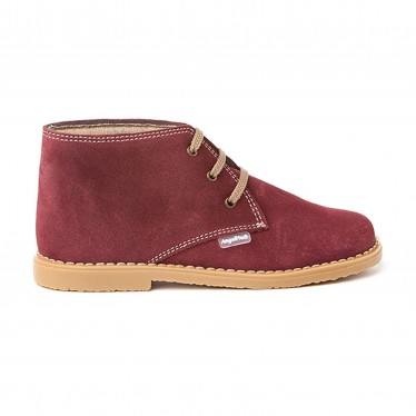 Girls Boys Split Leather Safari Booties Laces 403 Burgundy, by AngelitoS