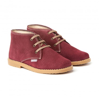 Girls Boys Split Leather Safari Booties Laces 403 Burgundy, by AngelitoS