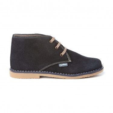 Girls Boys Split Leather Safari Booties Laces 403 Navy, by AngelitoS