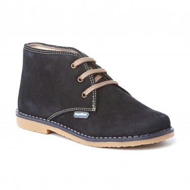 Girls Boys Split Leather Safari Booties Laces 403 Navy, by AngelitoS