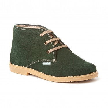 Girls Boys Split Leather Safari Booties Laces 403 Green, by AngelitoS