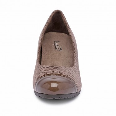 Womens Comfort Leather Pumps Patent Toe Removable Insole 93 Taupe, by TuPié