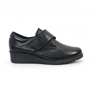 Woman Leather Low Wedged Comfort Shoes Velcro Removable Insole 70243 Black, by TuPié