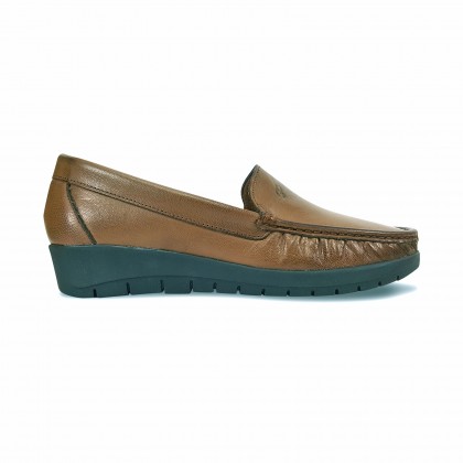 Women Soft Leather Wedged Loafers 1701 Brown, by Casual